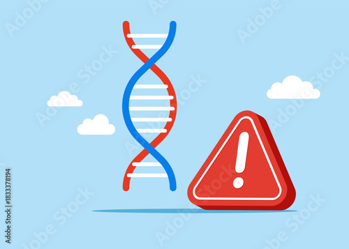 DNA with exclamation attention sign. DNA research and blocking genetics. Modern vector illustration in flat style