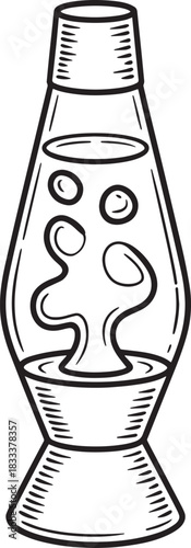 Decorative vertical lava lamp vector illustration in sketch style liquid wax inside glass container.