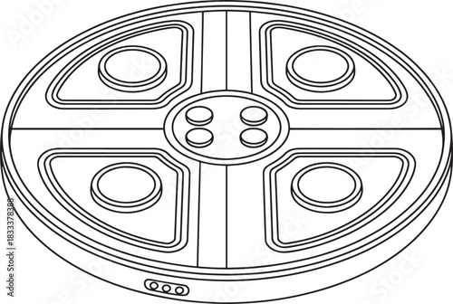 Film reel spool drawing round bobbin device for holding photographic celluloid strip