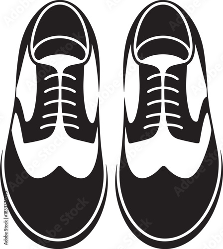 Pair of wingtip brogue shoes icon vector illustration flat design style symbol sign black