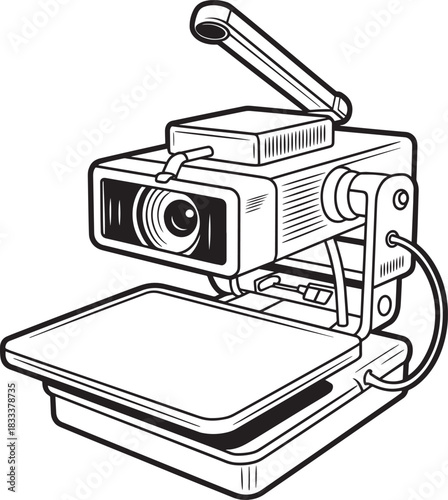 Vintage overhead projector drawing vector illustration school presentation equipment device technology office.