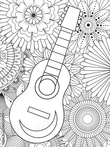 Guitar with flower coloring book  for kids