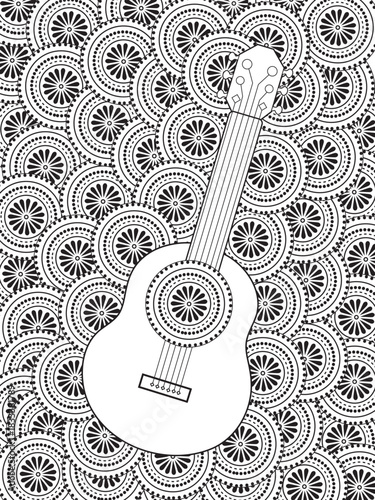 Guitar with flower coloring book  for kids
