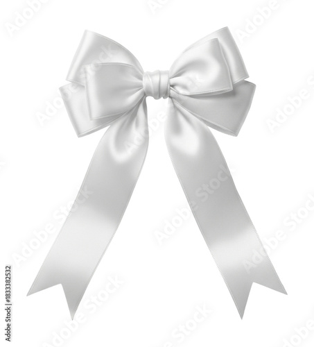 Elegant white ribbon bow for gift wrapping isolated on transparent background