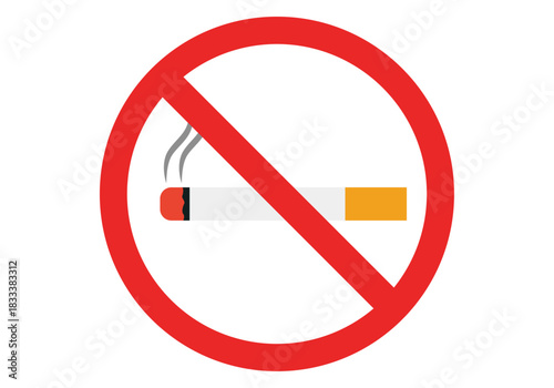 Señal de no fumar con cigarrillo y humo en círculo rojo