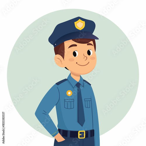 Un niño vestido como policía sonríe con confianza.
