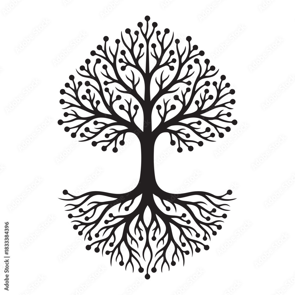 Fototapeta premium Tree silhouette with roots vector illustration