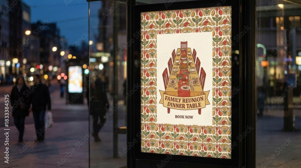 Obraz premium patterned poster for shop window for family reunion dinner table with repeating border ornaments