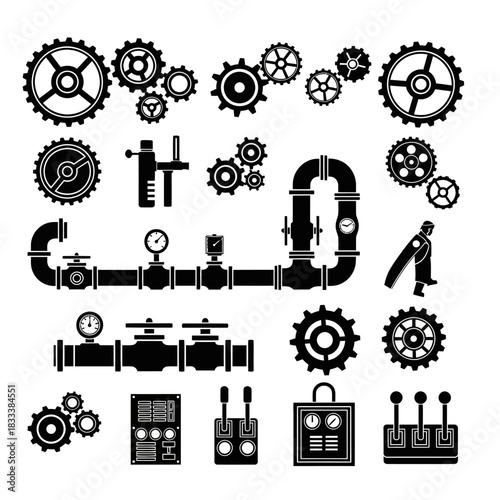 Steampunk Mechanical Elements - Gears, Pipes, and Control Panels.