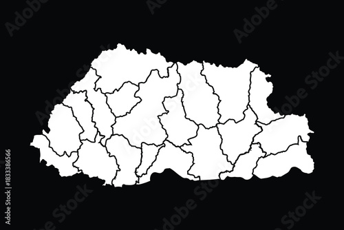 Bhutan Map Vector with Districts: Editable Dzongkhags and Administrative Boundaries