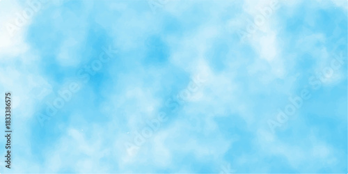 Bright blue sky with white fluffy clouds, a beautiful natural cloudscape. abstract blue watercolor grunge texture, Light sky blue shades watercolor background, aged paint effect and minimal