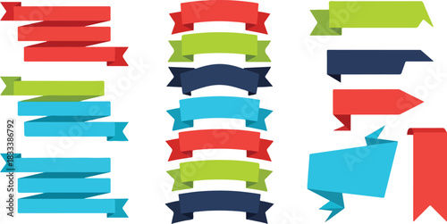 Colorful Set of different shape ribbon banner collection. flat design tags, labels, and ribbons. vector ribbon.eps