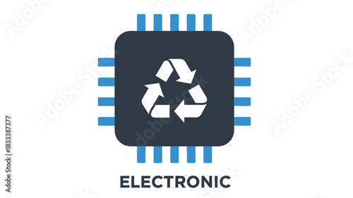 Electronic chip with a recycling symbol representing sustainable technology and eco friendly components