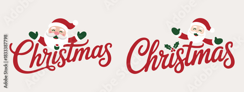 Two cute christmas text design variations with santa claus illustration