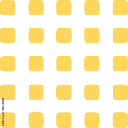 Socia seamless pattern of yellow square shapes with slightly uneven edges, minimalist, flat design, repeating square tiles, bright, vibrant, airy, digital artal