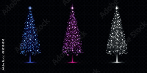 Bright festive tree made of colorful bokeh and glitter. Abstract light christmas tree with shimmering light reflections. eps10