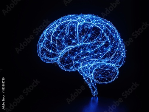Abstract Digital Brain with Interconnected Glowing Blue Lines