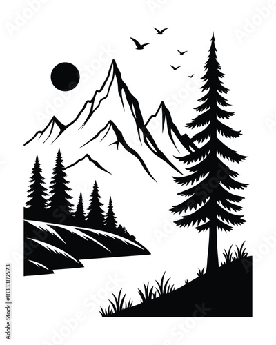Stylized Serene Mountain Illustration | Peaceful Landscape Artwork