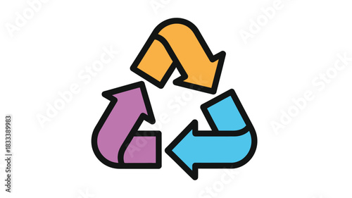 Colorful recycling symbol with three arrows representing reuse and environmental sustainability