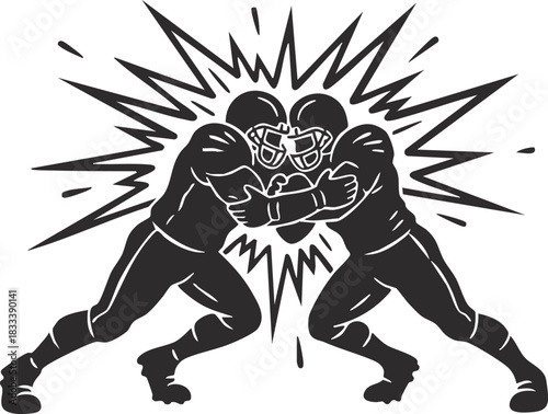 American football defender delivering a powerful shoulder tackle