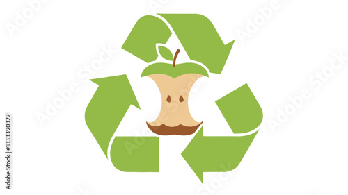Recycling symbol incorporating an apple core promoting sustainable practices and waste reduction