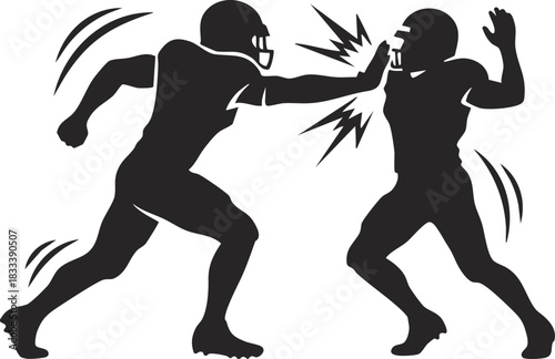 American football defender delivering a powerful shoulder tackle