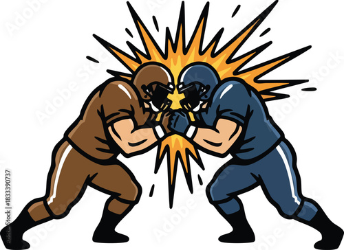 American football defender delivering a powerful shoulder tackle