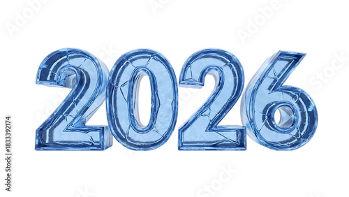 The year 2026 in ice isolated on transparent background