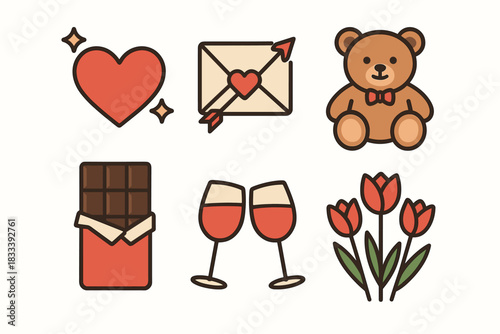 a set of romantic emojis/icons that are usually associated with Valentine's Day or expressions of love