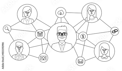 Professional Network Connecting People, Data, Email, and Finance in a Cloud-Based Business Ecosystem