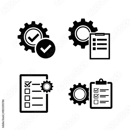 Gear and Checklist Icons Representing Process Management and Task Completion.