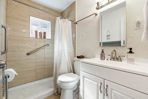 Efficiently Designed Bathroom With Nonslip Surfaces And Safety Enhancements For Elderly Users