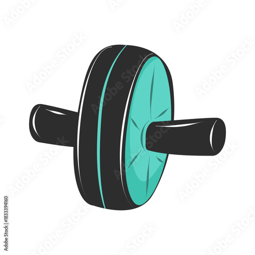 Ab wheel roller with black handles isolated on the white background. Strength training equipment for core workouts, fitness routines, and home exercise.