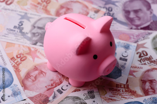 Fototapeta Naklejka Na Ścianę i Meble -  A piggy bank as a concept for storing, accumulating, and saving financial resources. A piggy bank