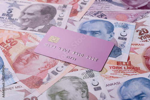 Fototapeta Naklejka Na Ścianę i Meble -  A credit card for contactless cashless payments via a terminal or online. A credit card