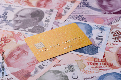 Fototapeta Naklejka Na Ścianę i Meble -  A credit card for contactless cashless payments via a terminal or online. A credit card