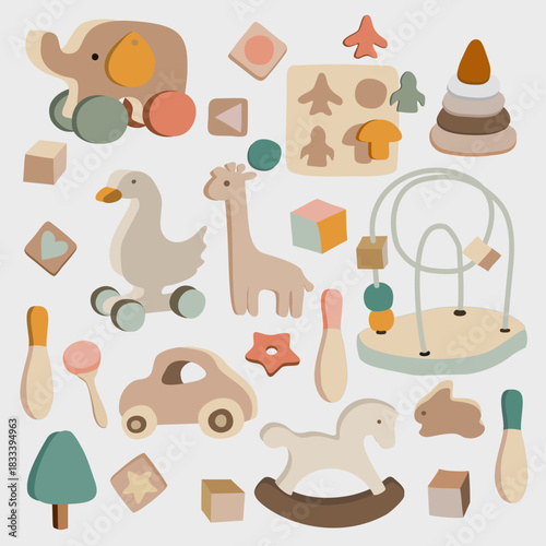 Cute Wooden Baby Toy Set with Educational Games