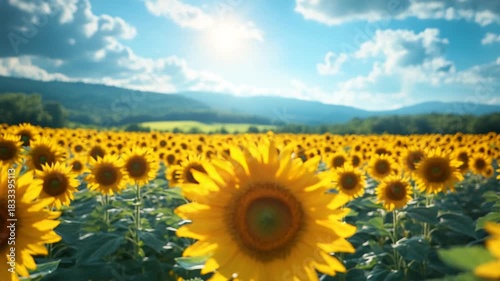 Vibrant Sunflower Field Under Bright Blue Sky