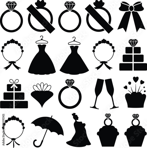 Wedding and bridal icons silhouette collection