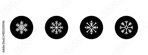 Minimal Snowflake Icon Set – Winter & Christmas Symbols in Black Circle Design