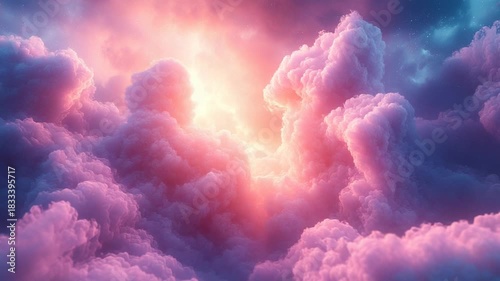 Vibrant sunset illuminating fluffy clouds in sky