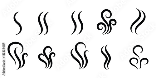 Smoke, steam, smog, smell symbols. Smoke vector icons. Fire steam or Line smoke doodle hand drawn set. smell waves from food or coffee and beverages sketch style. black steam and vapor icons. EPS 10. 