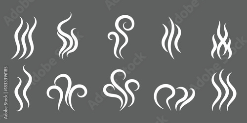 Smoke steam silhouette icon illustration isolated on white background. Steam Smoke flat icon set. Aroma smell symbol. smoke and steam icon set. EPS 10. 