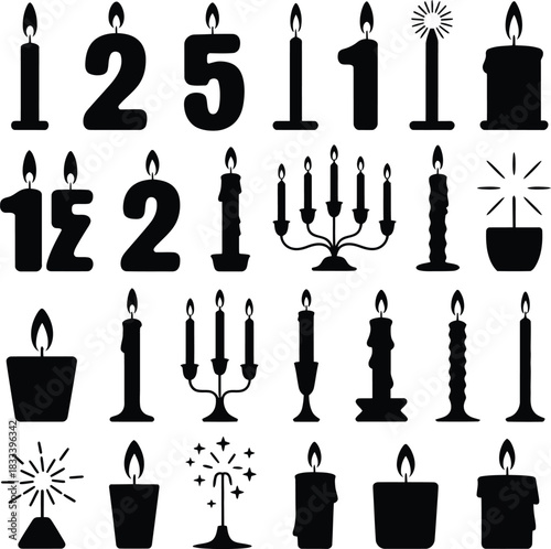 Collection of silhouette birthday candles and candle holders