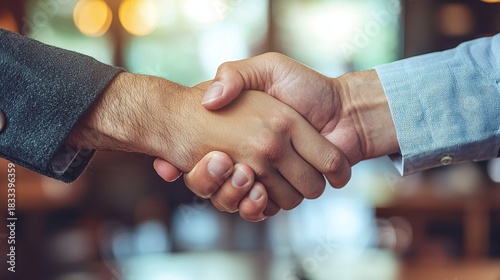 Business handshake between two men in formal attire Image
