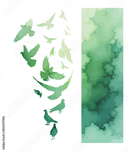 Flying pigeons birds silhouettes on white background. Vector illustration. isolated bird flying. tattoo design.
