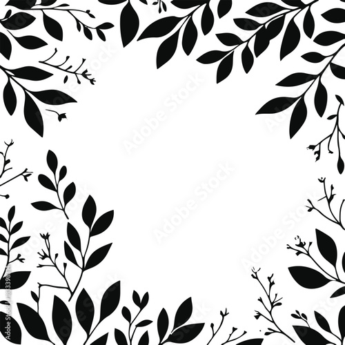 Blend late winter leaves and subtle small flower buds to represent early spring (Bangladesh’s Pahila Falgun vibe), clean fine black outlines, minimal aesthetic background, white backdrop