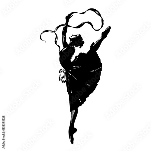 Black and white silhouette of ballerina and dancing vector illustration isolated on white background