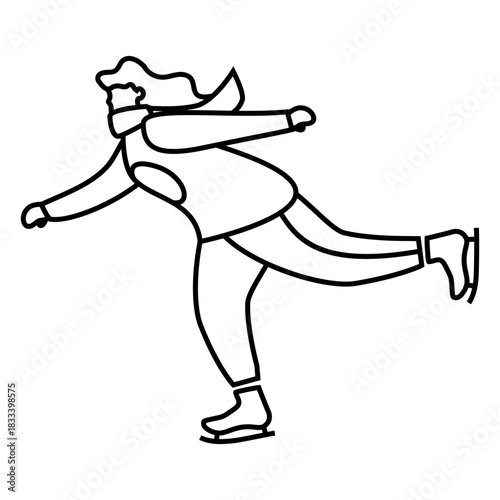 Winter woman ice skate stroke
