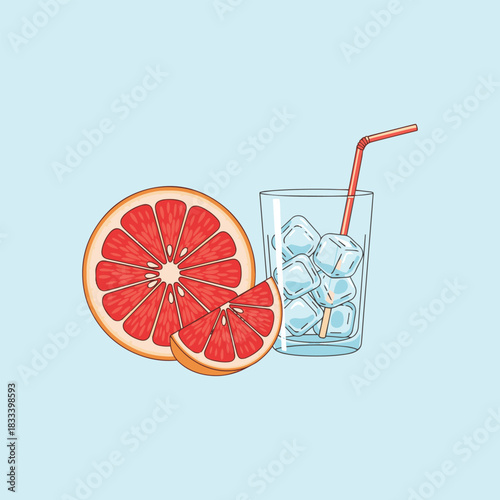 Refreshing Grapefruit Juice Vector Illustration.